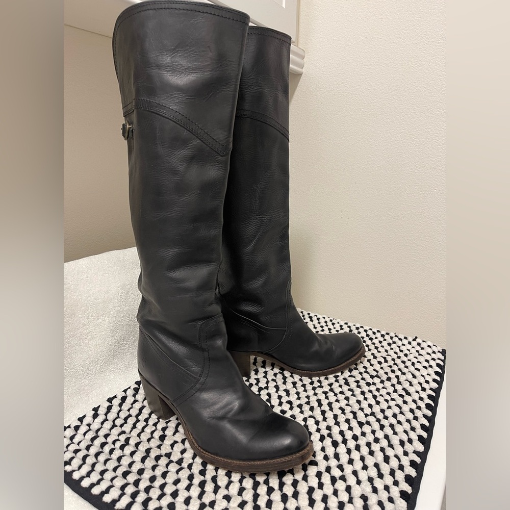 Frye Black Leather Heeled Boots